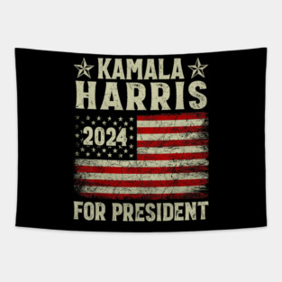 Vintage Kamala Harris 2024 For President American Flag Tapestry