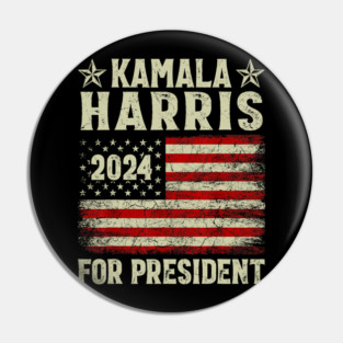 Vintage Kamala Harris 2024 For President American Flag Pin