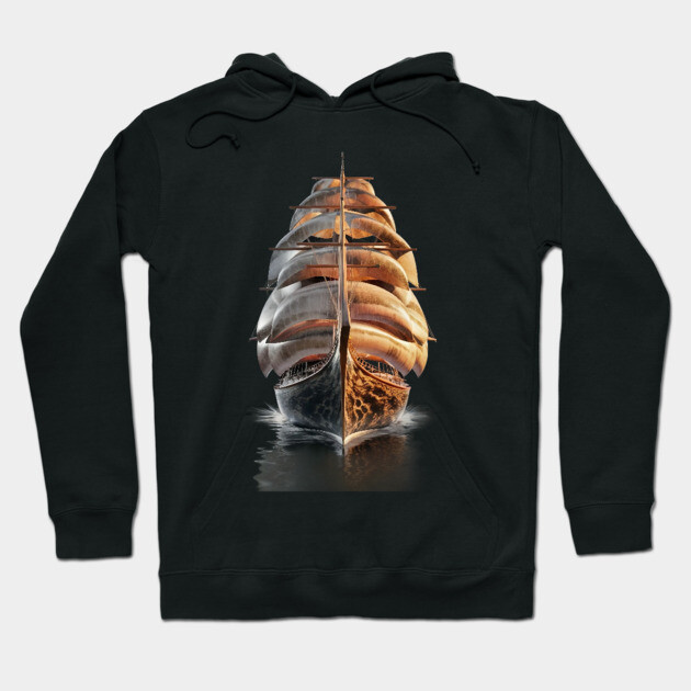 A Large Sailing Ship with Multiple Sails, Beautifully Reflecting on the Water’s Surface Hoodie by animegirlnft