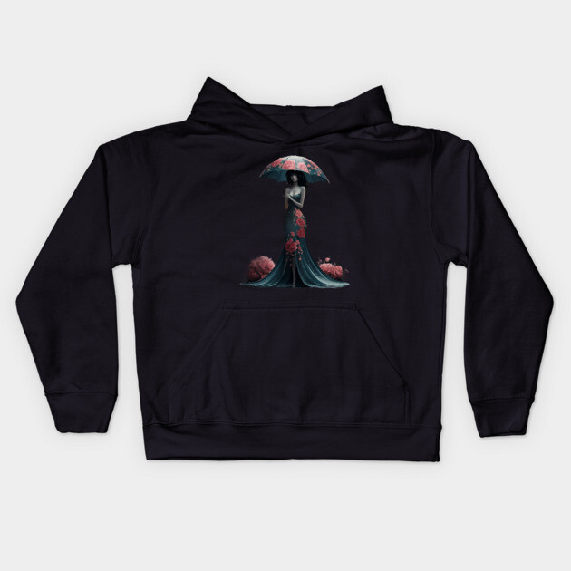Figure in an Elegant Holding an Umbrella Kids Hoodie by animegirlnft