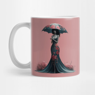 Figure in an Elegant Holding an Umbrella Mug