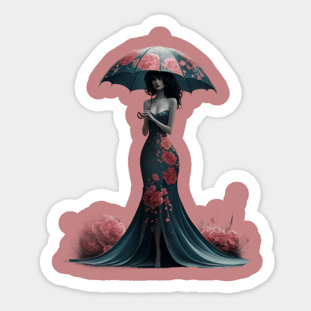 Figure in an Elegant Holding an Umbrella Sticker by animegirlnft