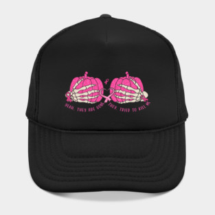 Funny Breast Cancer Awareness Survivor Previvor Halloween Pumpkins Gift For Girl Women Hat