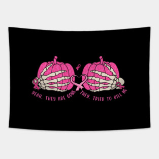 Funny Breast Cancer Awareness Survivor Previvor Halloween Pumpkins Gift For Girl Women Tapestry