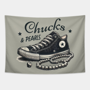 Chucks And Pearls I'M With Her Kamala 2024 Retro Vintage Tapestry