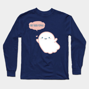 Cute Ghost says Hey Bootiful Long Sleeve T-Shirt