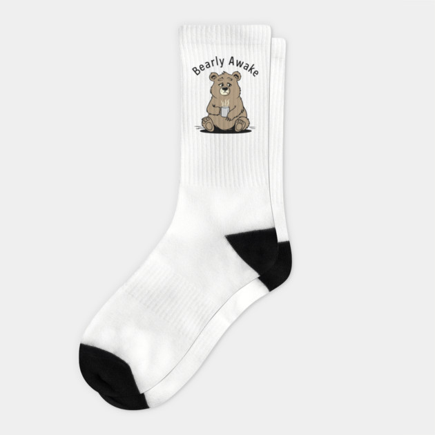 Bearly Awake Coffee Pun Humor Socks by Anticorporati