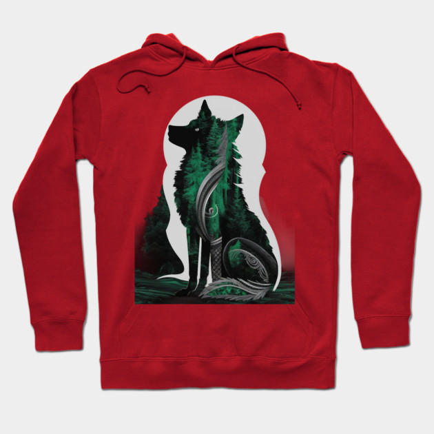 Green Wolf Look at Sky Hoodie by animegirlnft