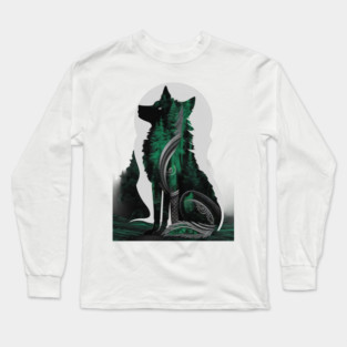 Green Wolf Look at Sky Long Sleeve T-Shirt