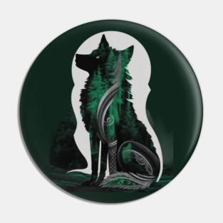 Green Wolf Look at Sky Pin