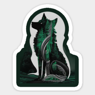 Green Wolf Look at Sky Sticker