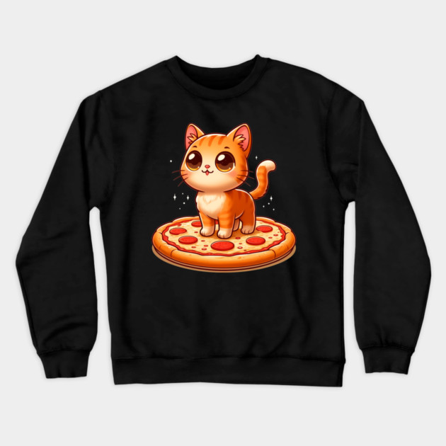 Cute kawaii with Pizza, Funny Pizza lover Crewneck Sweatshirt by logiamerch