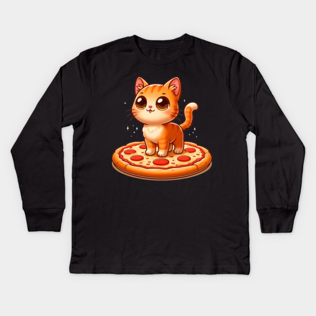 Cute kawaii with Pizza, Funny Pizza lover Kids Long Sleeve T-Shirt by logiamerch
