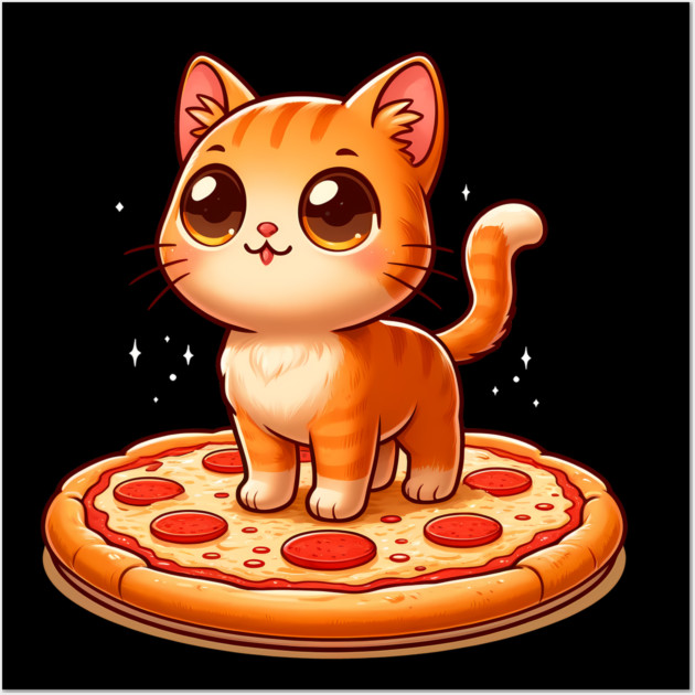 Cute kawaii with Pizza, Funny Pizza lover Wall Art by logiamerch