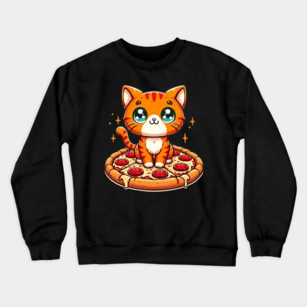Cute kawaii with Pizza, Funny Pizza lover Crewneck Sweatshirt by logiamerch