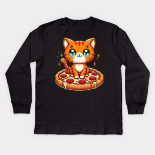 Cute kawaii with Pizza, Funny Pizza lover Kids Long Sleeve T-Shirt