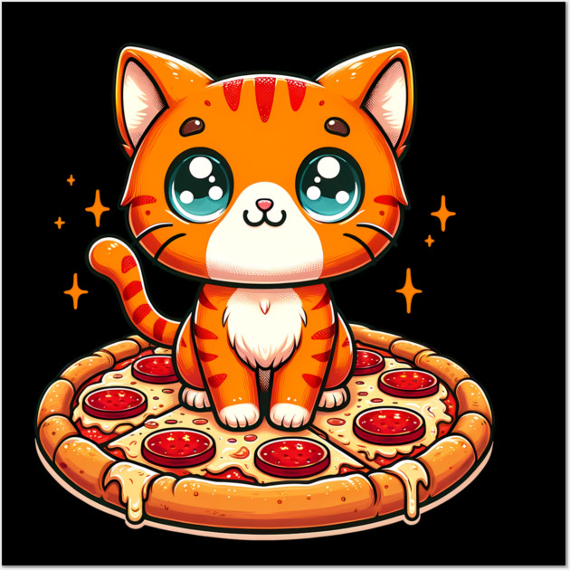 Cute kawaii with Pizza, Funny Pizza lover Wall Art by logiamerch