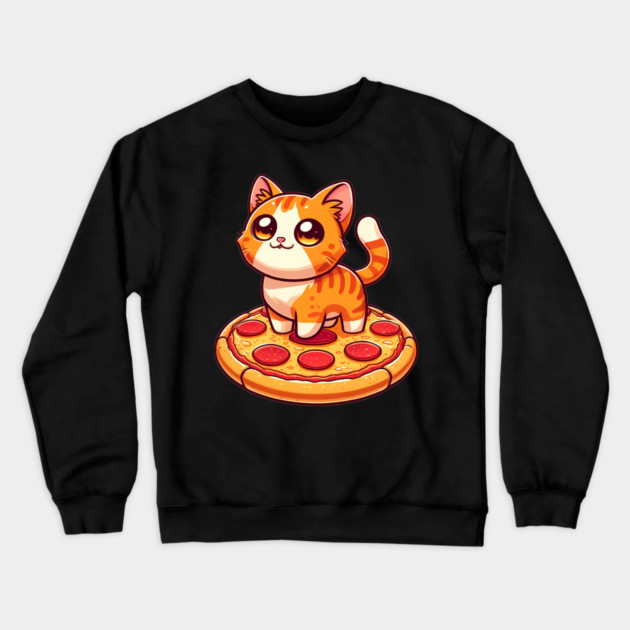 Cute kawaii with Pizza, Funny Pizza lover Crewneck Sweatshirt by logiamerch