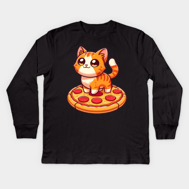 Cute kawaii with Pizza, Funny Pizza lover Kids Long Sleeve T-Shirt by logiamerch