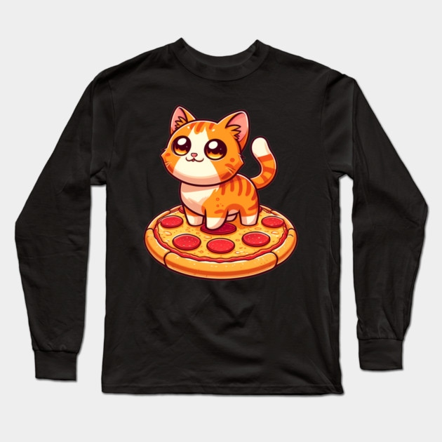 Cute kawaii with Pizza, Funny Pizza lover Long Sleeve T-Shirt by logiamerch