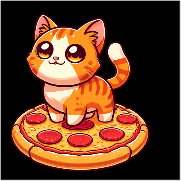 Cute kawaii with Pizza, Funny Pizza lover Wall Art by logiamerch