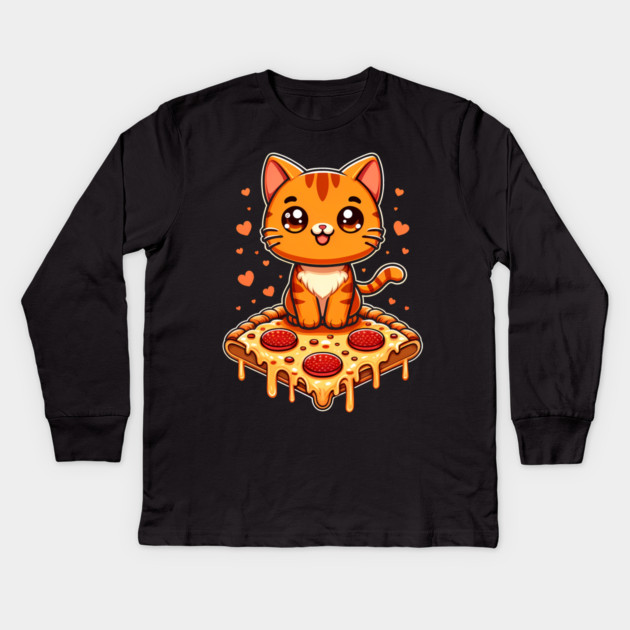 Cute kawaii with Pizza, Funny Pizza lover Kids Long Sleeve T-Shirt by logiamerch