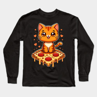 Cute kawaii with Pizza, Funny Pizza lover Long Sleeve T-Shirt