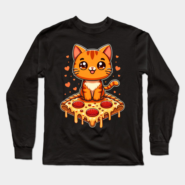 Cute kawaii with Pizza, Funny Pizza lover Long Sleeve T-Shirt by logiamerch