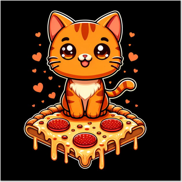 Cute kawaii with Pizza, Funny Pizza lover Wall Art by logiamerch