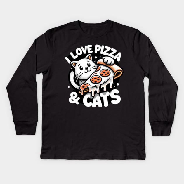 Cute kawaii with Pizza, Funny Pizza lover Kids Long Sleeve T-Shirt by logiamerch