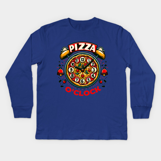 Funny Pizza o Clock, Pizza Lover Kids Long Sleeve T-Shirt by logiamerch