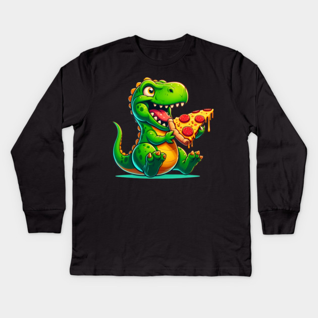 Funny Pizza T rex Dinosaur, Pizza Lover Kids Long Sleeve T-Shirt by logiamerch