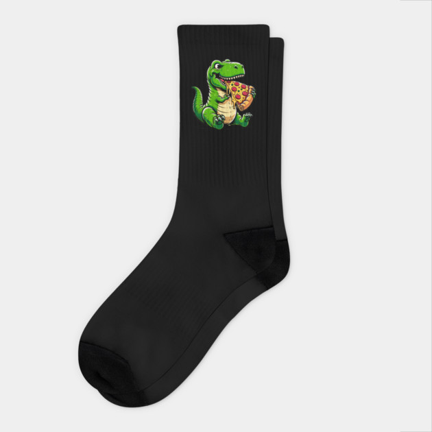 Funny Pizza T rex Dinosaur, Pizza Lover Socks by logiamerch