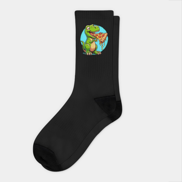 Funny Pizza T rex Dinosaur, Pizza Lover Socks by logiamerch