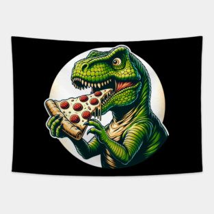 Funny Pizza T rex Dinosaur, Pizza Lover Tapestry