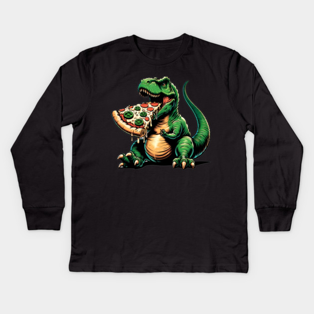 Funny Pizza T rex Dinosaur, Pizza Lover Kids Long Sleeve T-Shirt by logiamerch