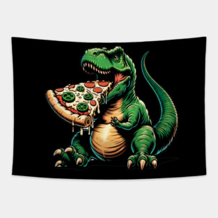Funny Pizza T rex Dinosaur, Pizza Lover Tapestry