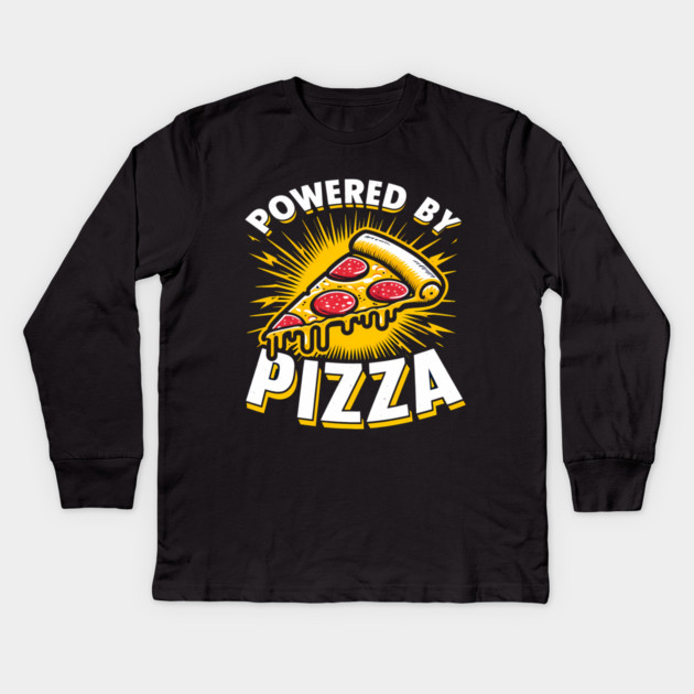 Funny Powered by Pizza Kids Long Sleeve T-Shirt by logiamerch