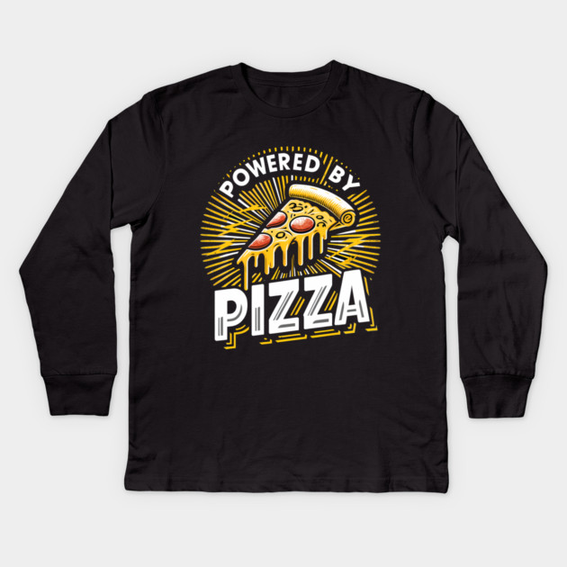 Funny Powered by Pizza Kids Long Sleeve T-Shirt by logiamerch