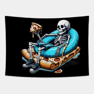 Funny Pizza Lover, Skeleton Tapestry