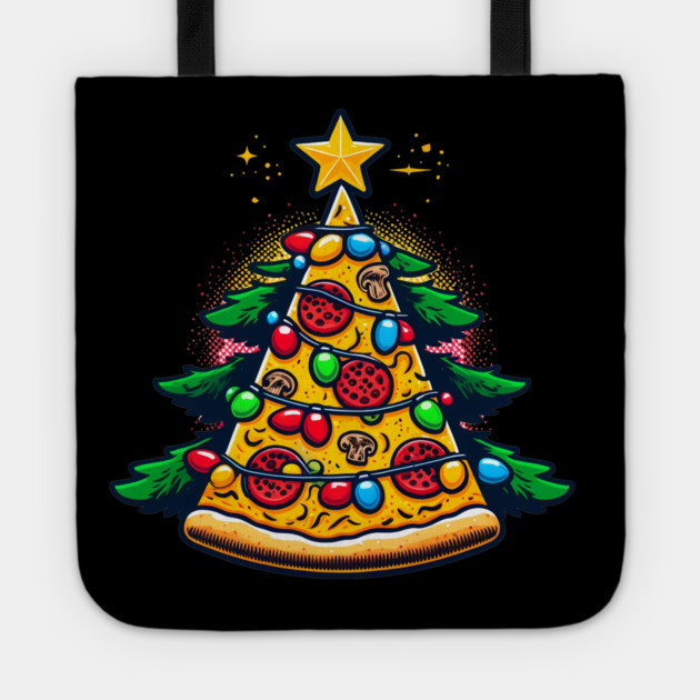 Xmas Tree with Pizza, Funny Pizza Lover Tote by logiamerch