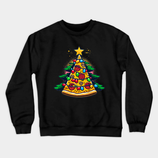 Xmas Tree with Pizza, Funny Pizza Lover Crewneck Sweatshirt by logiamerch