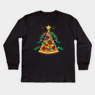 Xmas Tree with Pizza, Funny Pizza Lover Kids Long Sleeve T-Shirt