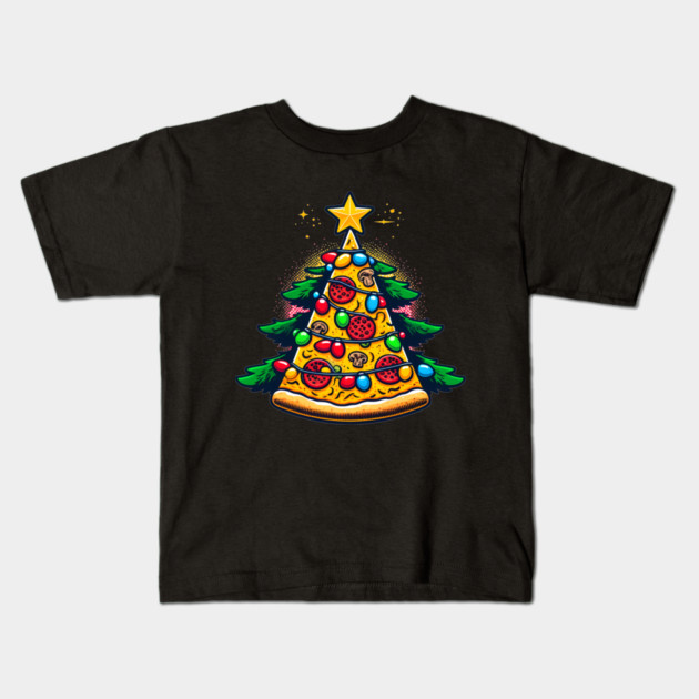 Xmas Tree with Pizza, Funny Pizza Lover Kids T-Shirt by logiamerch