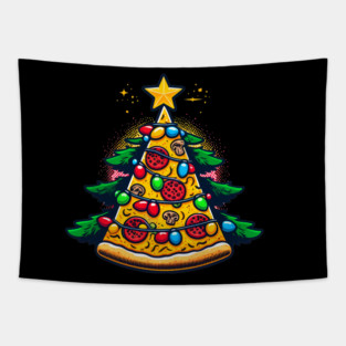 Xmas Tree with Pizza, Funny Pizza Lover Tapestry
