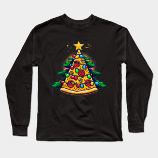 Xmas Tree with Pizza, Funny Pizza Lover Long Sleeve T-Shirt