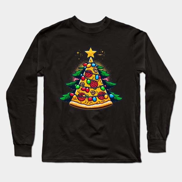 Xmas Tree with Pizza, Funny Pizza Lover Long Sleeve T-Shirt by logiamerch