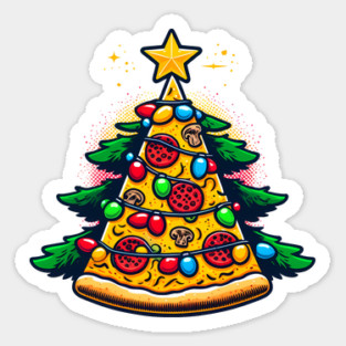 Xmas Tree with Pizza, Funny Pizza Lover Sticker