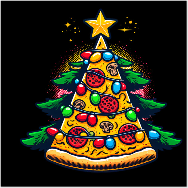 Xmas Tree with Pizza, Funny Pizza Lover Wall Art by logiamerch