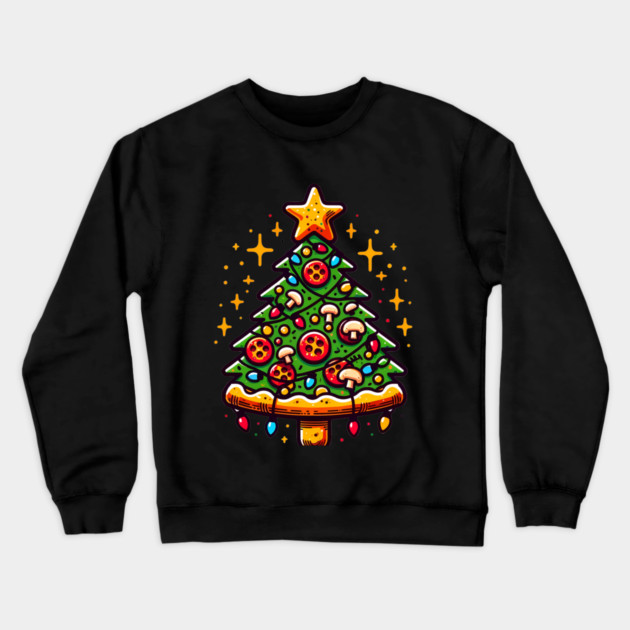 Xmas Tree with Pizza, Funny Pizza Lover Crewneck Sweatshirt by logiamerch
